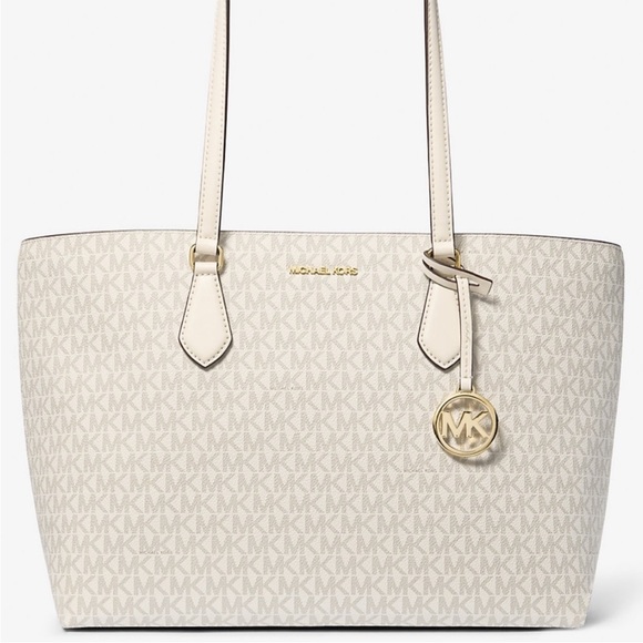Michael Kors Sheila Large Signature Logo Tote Bag Light Cream Multi